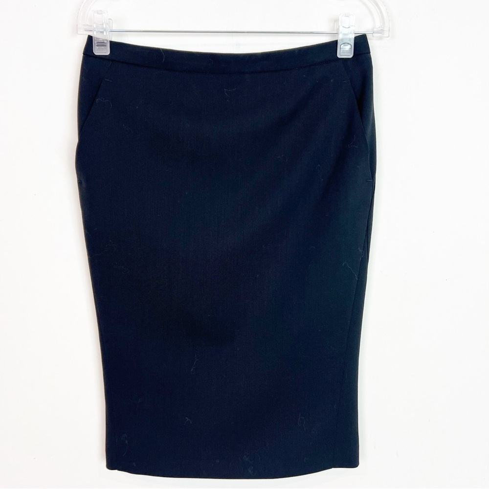 KILTIE BLACK WOOL PENCIL SKIRT WITH BUCKLE DETAIL WOMENS SZ 4